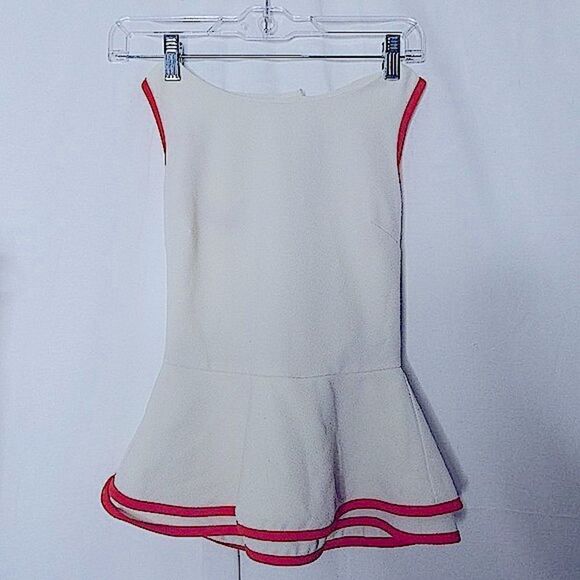 Bar III Peplum Top Open Back Piping Blouse Ivory Orange Peekaboo Sleeveless - Picture 1 of 10